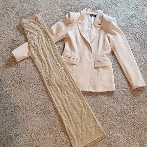 HOT Nude Blazer and Pearl Sheer Pant Set! Worn Once on Birthday!
